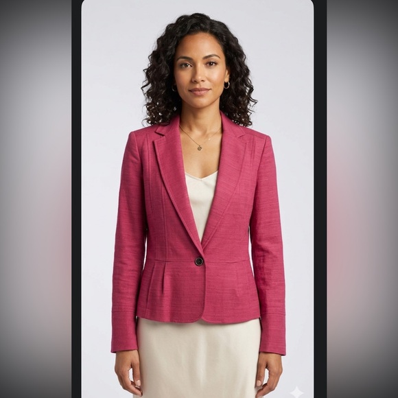 Anne Klein Jackets & Blazers - Anne Klein structured pink linen blend one button blazer size 12.